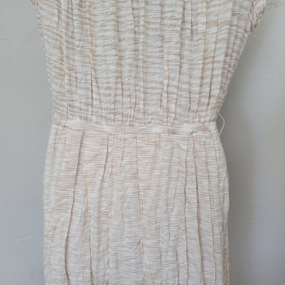 Lola Sport Women's 40 Medium Beige Ivory Cap Sleeve Midi Dress Button Down - Picture 2 of 13